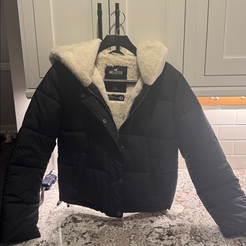 Hollister Black Jacket with Cream Hood